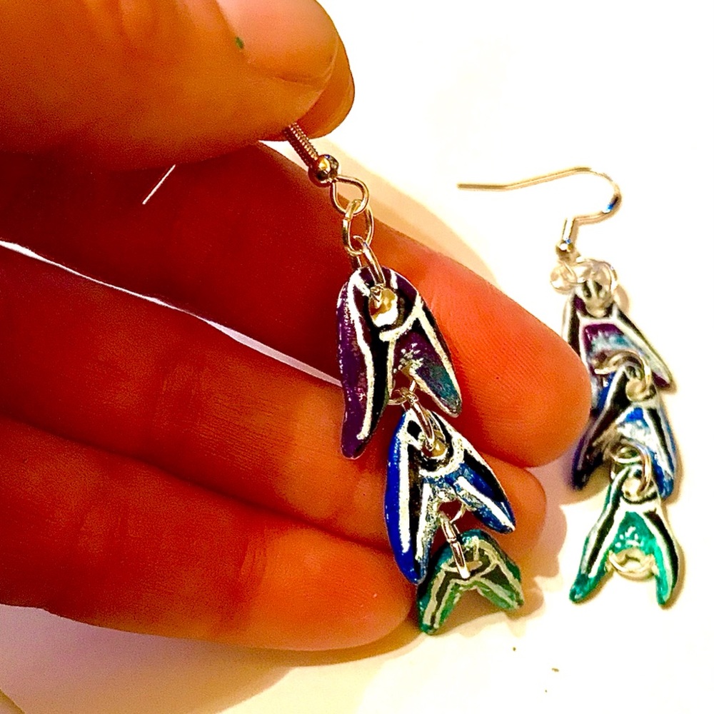 Frozen wishbones- Hand painted clay earrings